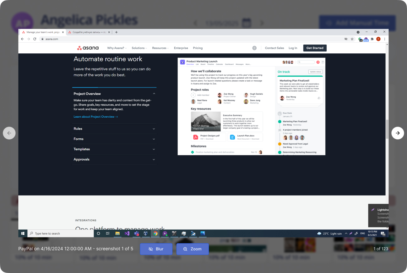 Capturing screenshots