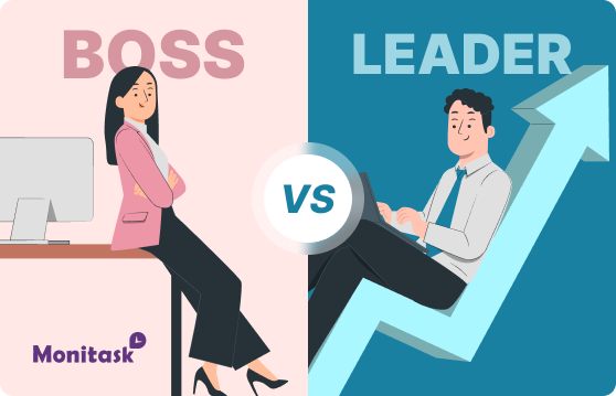 Monitask. Ilustración acerca de la diferencia entre un jefe y un líder