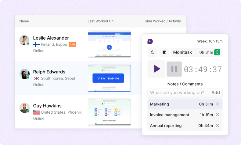 Screenshot of Monitask interface