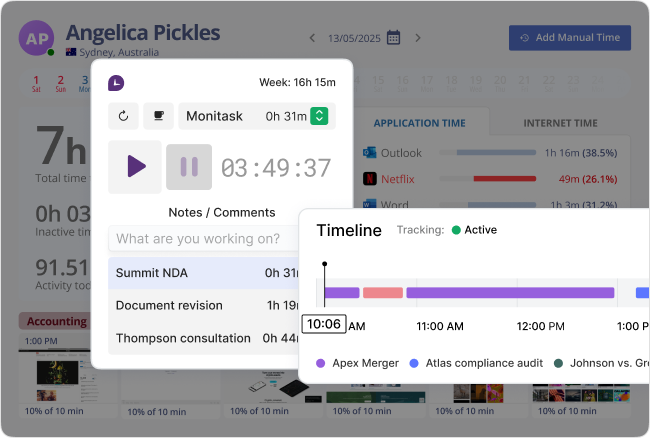 Screenshot of Precise Time Tracking
for Billable Hours