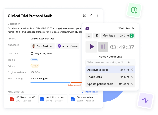 Monitask. Screenshot of Time Tracking Software for Healthcare Professionals