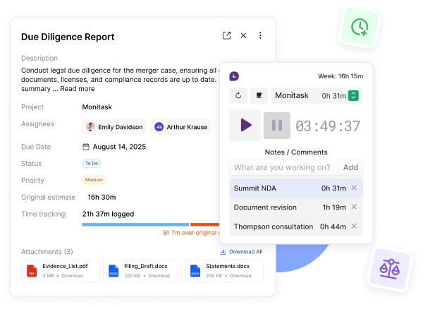 Monitask. Screenshot of Time Tracking Software for Lawyers.